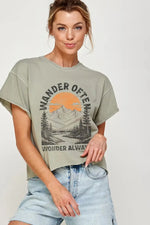 Wander Often Wonder Always Vintage Graphic Crop Tee