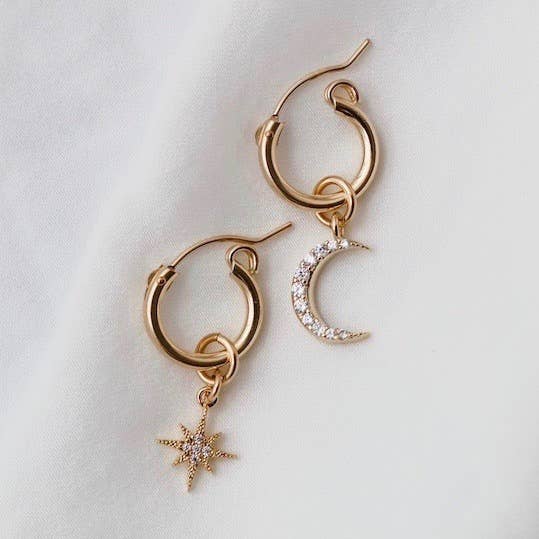 Star and Moon Hoop Earrings