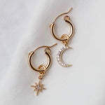 Star and Moon Hoop Earrings