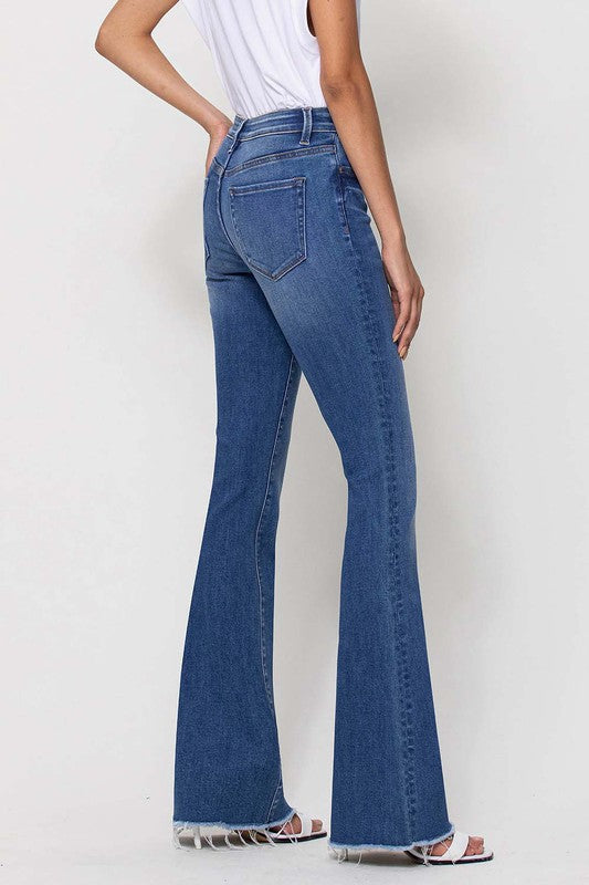 Mid Rise Mini Flare Jean with Raw Hem