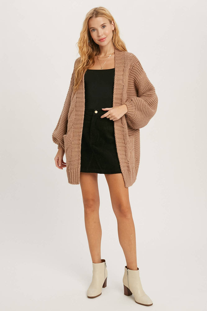 Chunky Cable Knit Cardigan Tan
