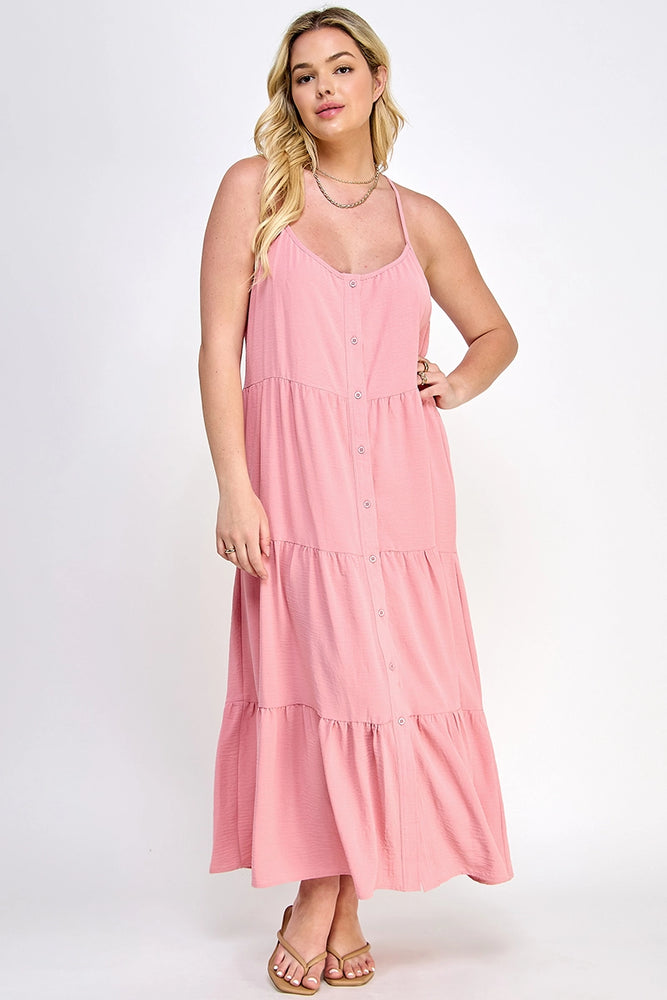 Plus Tiered Maxi Dress Rose Petal