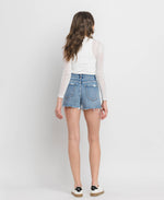 High Rise A-Line Denim Shorts