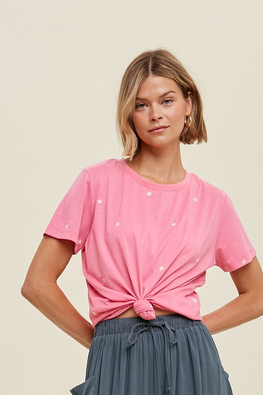 Pink Star Embroidered Top