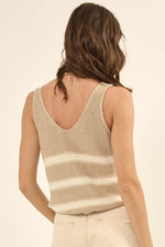Striped V-Neck Sweater Tank Top Sand