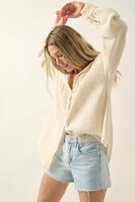 Button Front Crinkle Shirt Cream