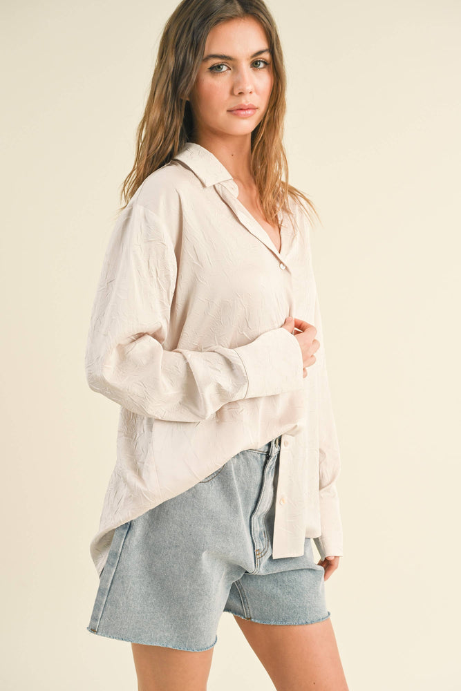 Button Down Crinkle Blouse Cream