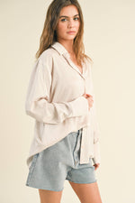 Button Down Crinkle Blouse Cream