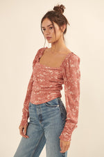 Pink Floral Ruched Blouse