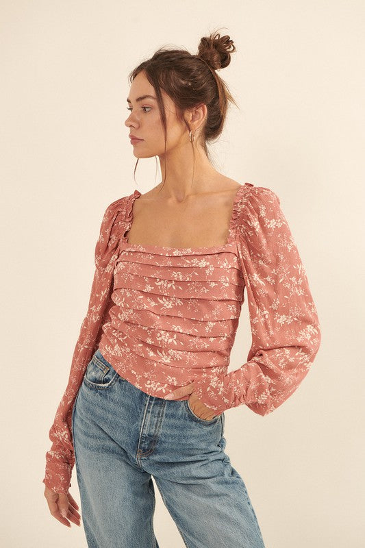 Pink Floral Ruched Blouse