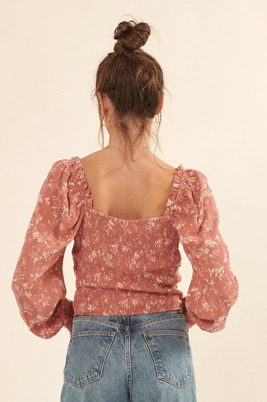 Pink Floral Ruched Blouse