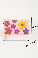 Beaded Floral Print Coin Bag - Lilac&Lemon