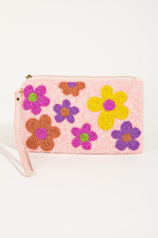 Beaded Floral Print Coin Bag - Lilac&Lemon