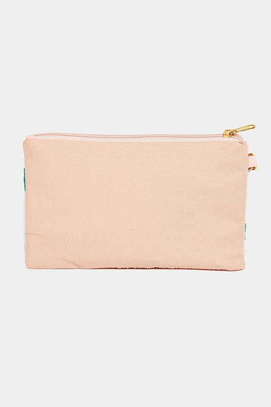 Beaded Floral Print Coin Bag - Lilac&Lemon