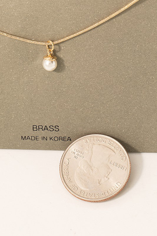 Dainty Snake Chain Pearl Charm Necklace - Lilac&Lemon