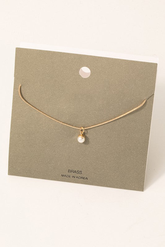 Dainty Snake Chain Pearl Charm Necklace