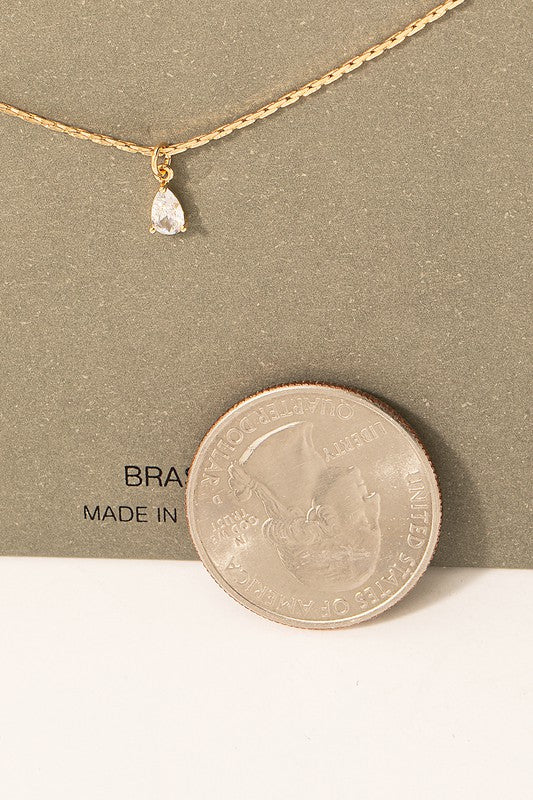 Dainty Chain Teardrop Rhinestone Charm Necklace - Lilac&Lemon