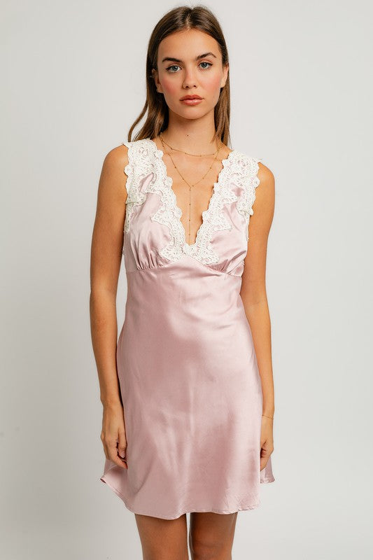 strapless open back dress Lace Trim Mini Dress Pink Large
