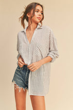 Striped Button Down Shirt Grey
