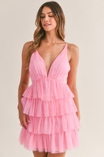 Ruffle Tiered Tulle Mini Dress Pink