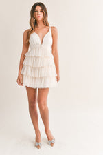 Ruffle Tiered Tulle Mini Dress Cream