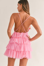 Ruffle Tiered Tulle Mini Dress Pink