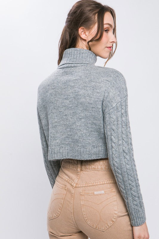 Mila Grey Cable Knit Cropped Sweater