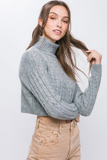 Mila Grey Cable Knit Cropped Sweater