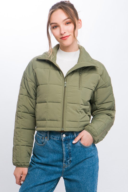 Audrey Cropped Puffer Jacket Olive