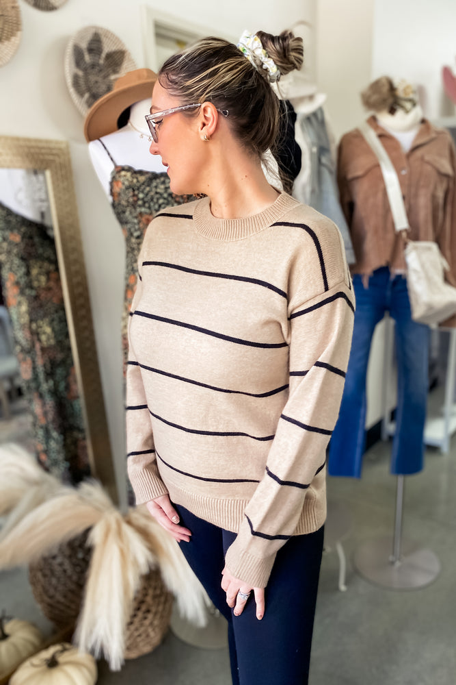 Evelyn Striped Sweater Tan