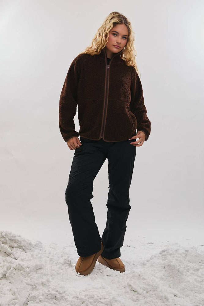 Mock Neck Fleece Jacket Mocha