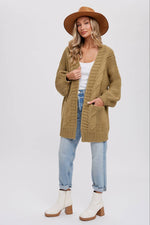 Chunky Cable Knit Cardigan Olive