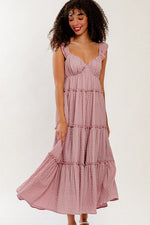 Ruffled Shoulder Sweetheart Blush Maxi Dress