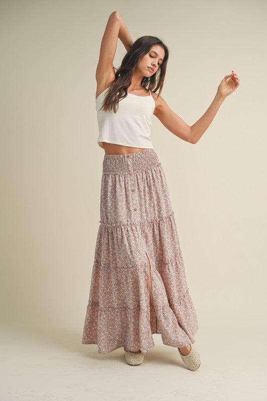 Floral Tiered Skirt Mauve