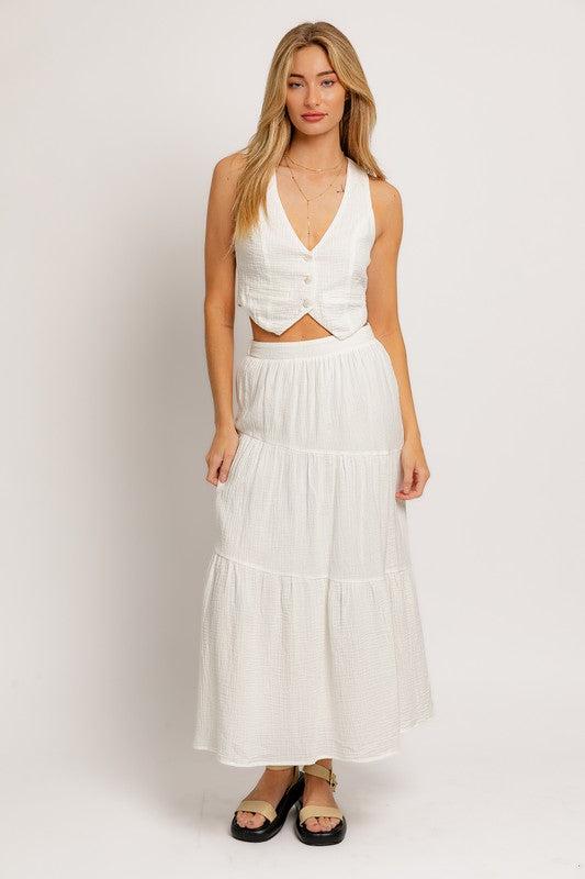 Cotton Tiered Maxi Skirt White