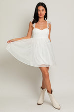 Ruffle Strap Bustier Mini Dress White