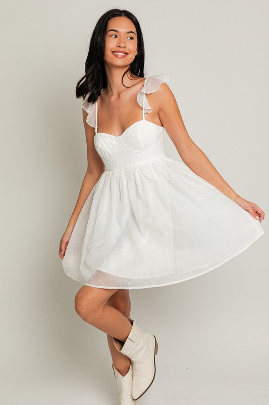 bustier mini dress Ruffle Strap Bustier Mini Dress White Medium