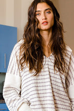 Relaxed Striped Top Ivory and Grey
