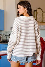 Relaxed Striped Top Ivory and Grey