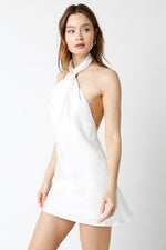 Open Back Halter Mini Dress White