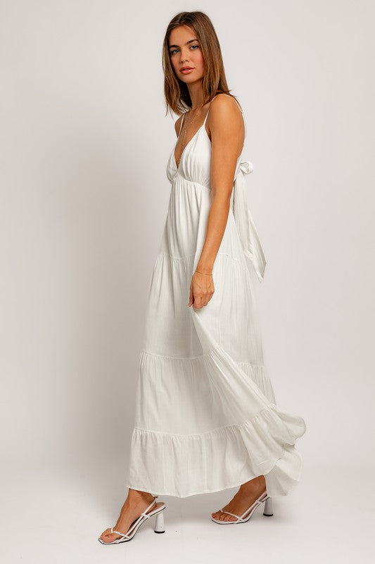 Tie Back Tiered Maxi Dress White