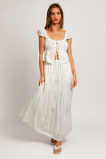 High Waisted Tiered Maxi Skirt White