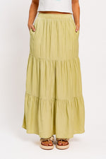 High Waisted Tiered Maxi Skirt Light Green