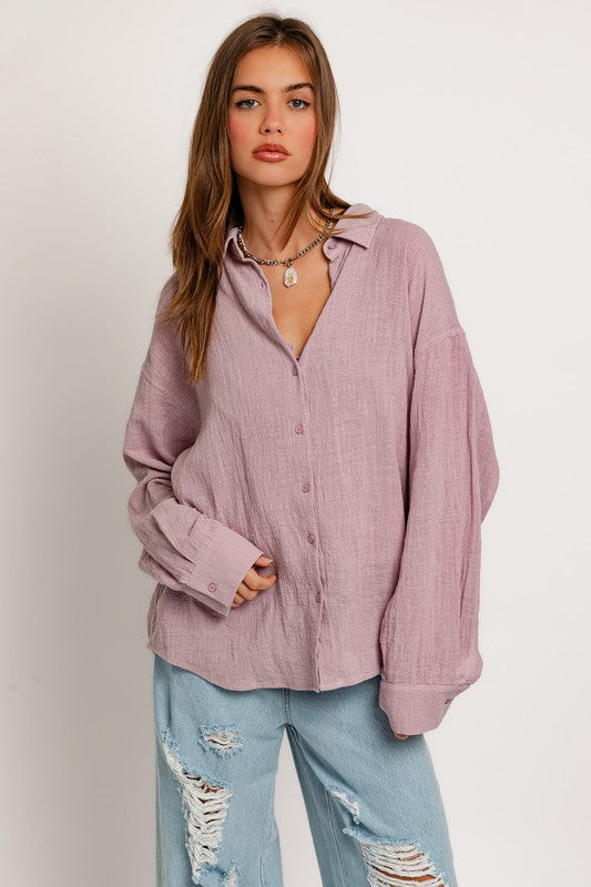 Oversized Linen Button Down Shirt Lavender