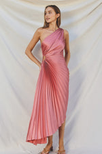 One Shoulder Pleated Gown Rose