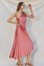One Shoulder Pleated Gown Rose