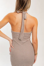 Striped Halter Neck Midi Dress