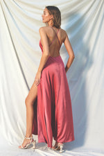 Satin Open Back Maxi Dress Coral Rose