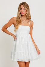 Smocked Tiered Mini Dress White