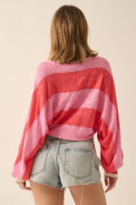 Dolman Sleeve Striped Sweater Pink and Red